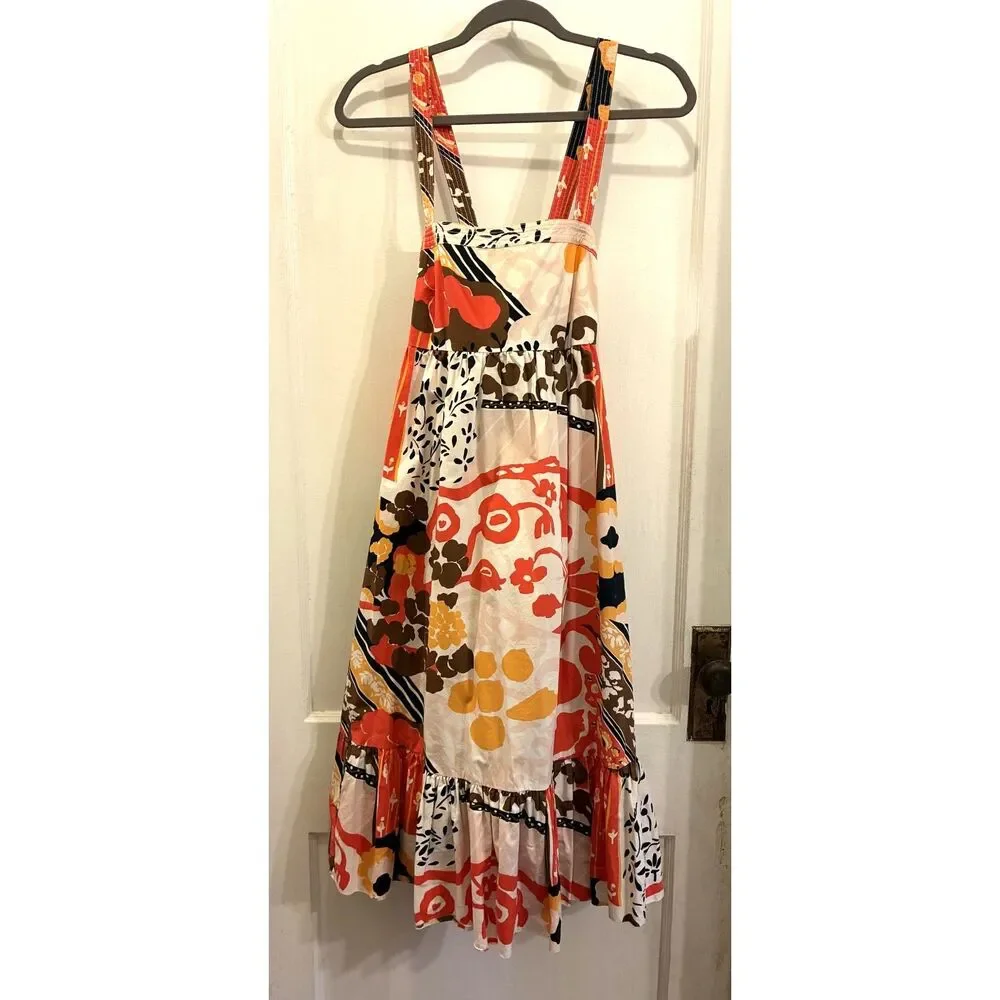 J. Crew Collection Orange Brown Patchwork Floral Summer Midi Dress  Women's Sz 6